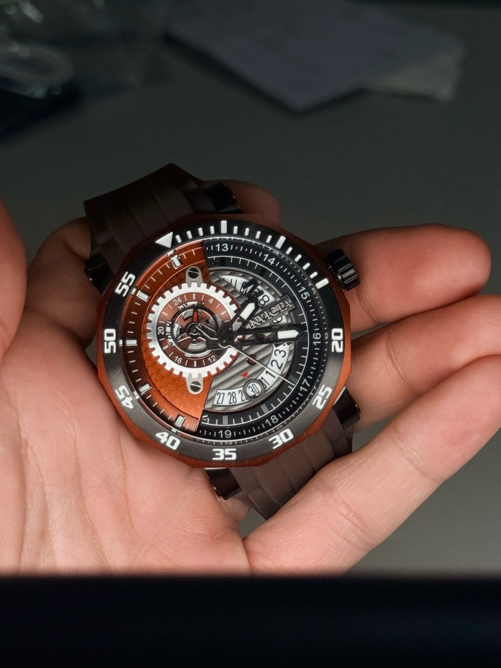 INVICTA Automatic NH37A Men's Mechanical Sports Watch - Brown/Orange Dial